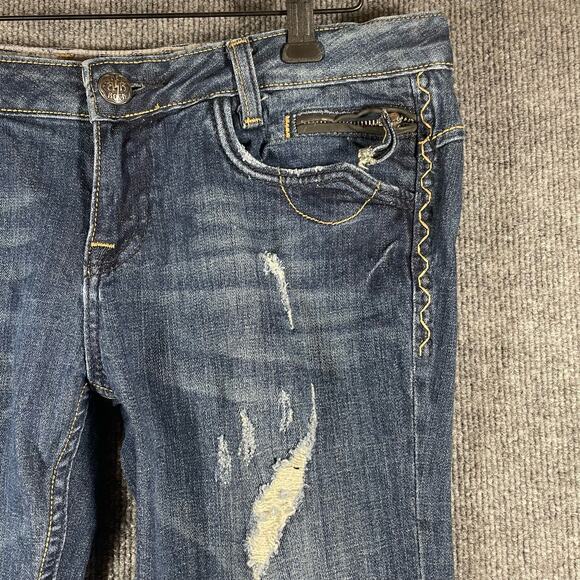 ReRock  for Express Boot Jeans Women's 8 Dark Wash Flap Pocket Distressed - Picture 5 of 13